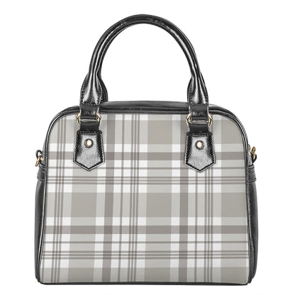 Grey And White Border Tartan Print Shoulder Handbag