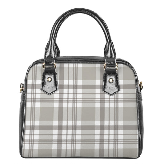 Grey And White Border Tartan Print Shoulder Handbag
