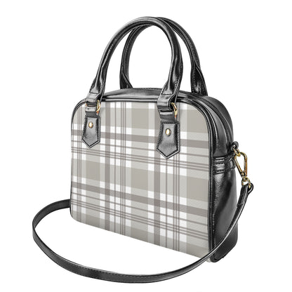 Grey And White Border Tartan Print Shoulder Handbag