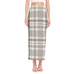 Grey And White Border Tartan Print Side Slit Maxi Skirt