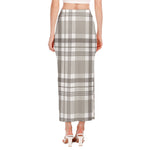 Grey And White Border Tartan Print Side Slit Maxi Skirt