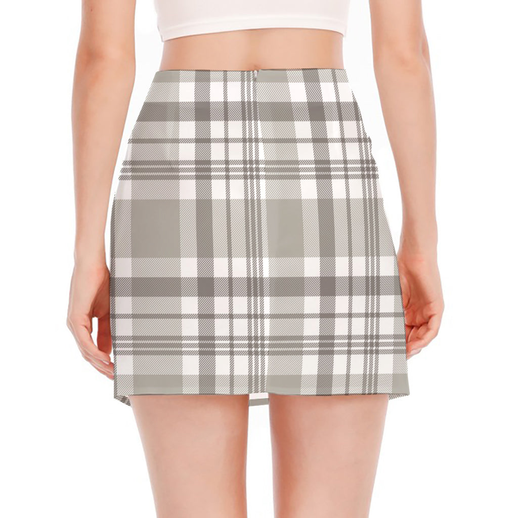 Grey And White Border Tartan Print Side Slit Mini Skirt