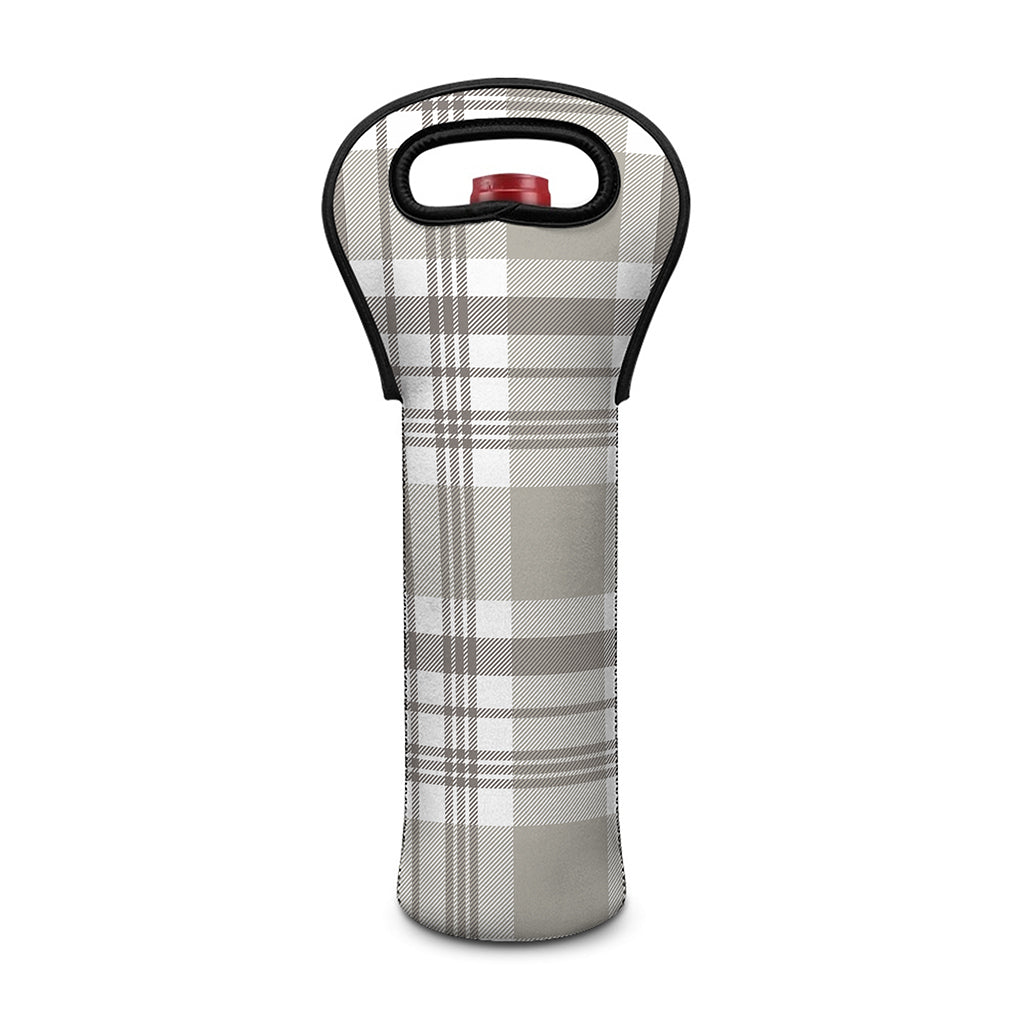 Grey And White Border Tartan Print Single Neoprene Wine Tote
