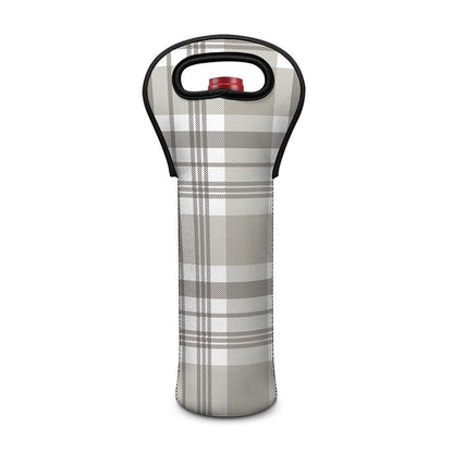 Grey And White Border Tartan Print Single Neoprene Wine Tote