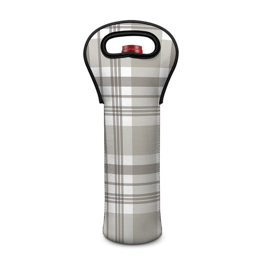 Grey And White Border Tartan Print Single Neoprene Wine Tote