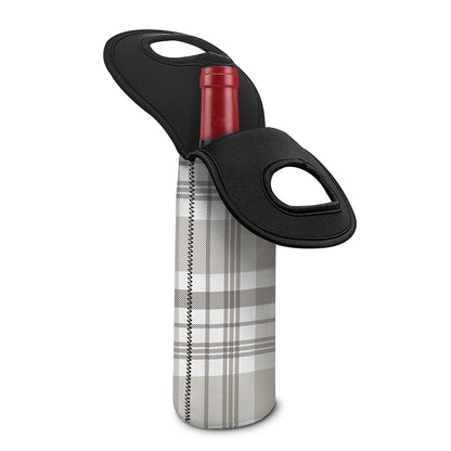 Grey And White Border Tartan Print Single Neoprene Wine Tote