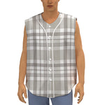 Grey And White Border Tartan Print Sleeveless Baseball Jersey