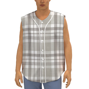 Grey And White Border Tartan Print Sleeveless Baseball Jersey