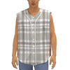 Grey And White Border Tartan Print Sleeveless Baseball Jersey