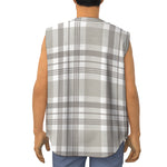 Grey And White Border Tartan Print Sleeveless Baseball Jersey