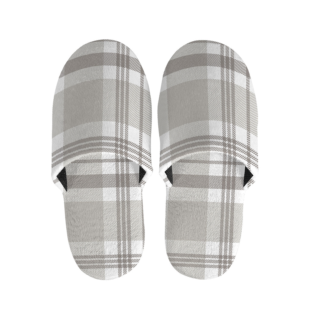 Grey And White Border Tartan Print Slippers