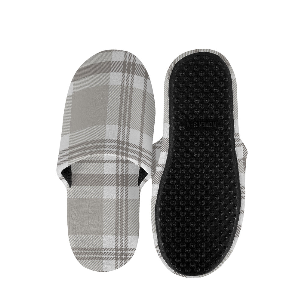 Grey And White Border Tartan Print Slippers