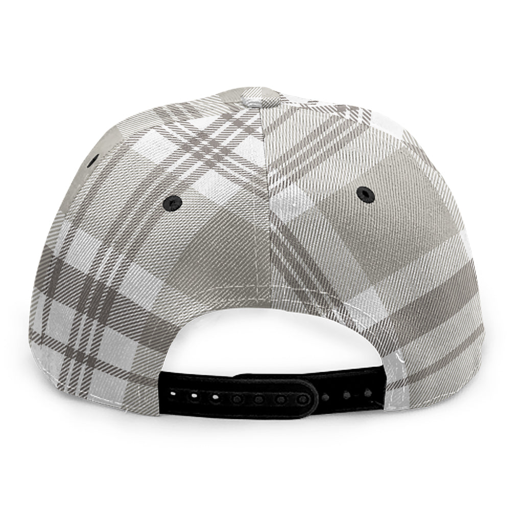 Grey And White Border Tartan Print Snapback Cap