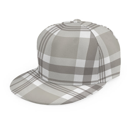 Grey And White Border Tartan Print Snapback Cap