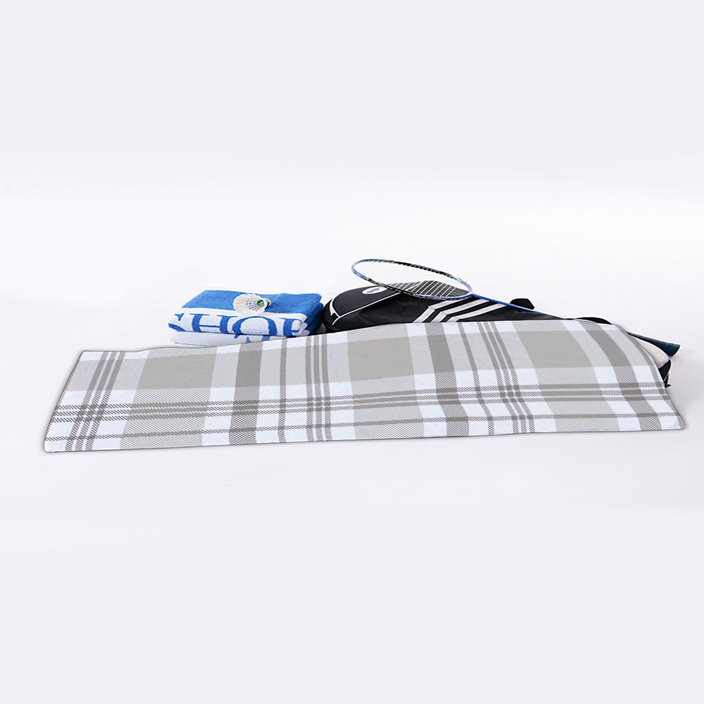 Grey And White Border Tartan Print Sports Towel