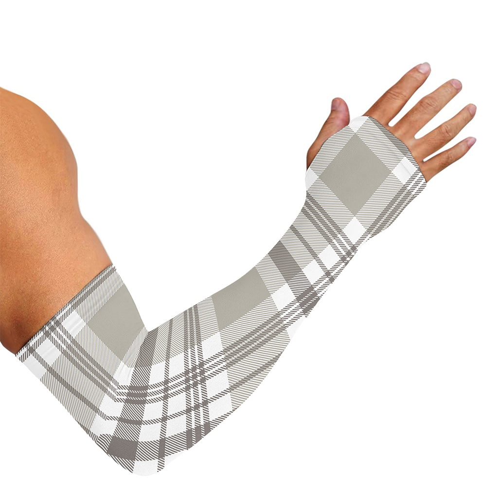Grey And White Border Tartan Print Sun Protection Arm Sleeves