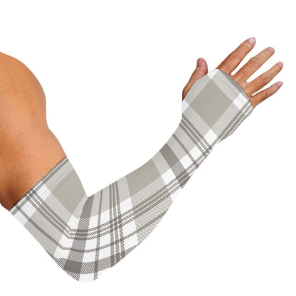 Grey And White Border Tartan Print Sun Protection Arm Sleeves