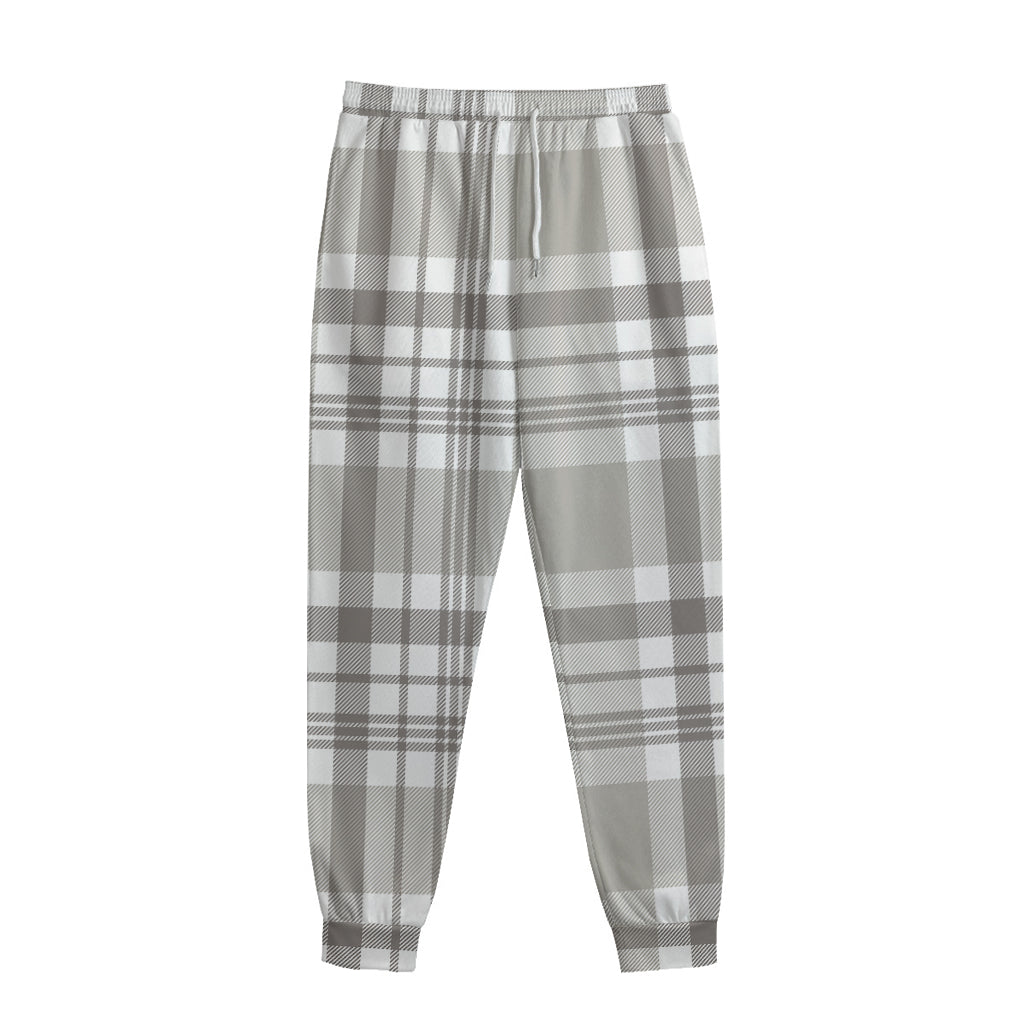 Grey And White Border Tartan Print Sweatpants