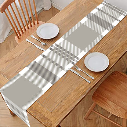 Grey And White Border Tartan Print Table Runner