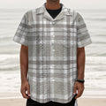 Grey And White Border Tartan Print Textured Short Sleeve Shirt
