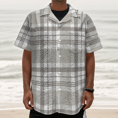 Grey And White Border Tartan Print Textured Short Sleeve Shirt