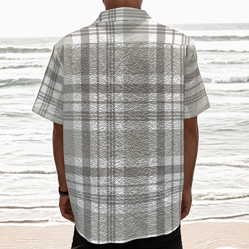 Grey And White Border Tartan Print Textured Short Sleeve Shirt