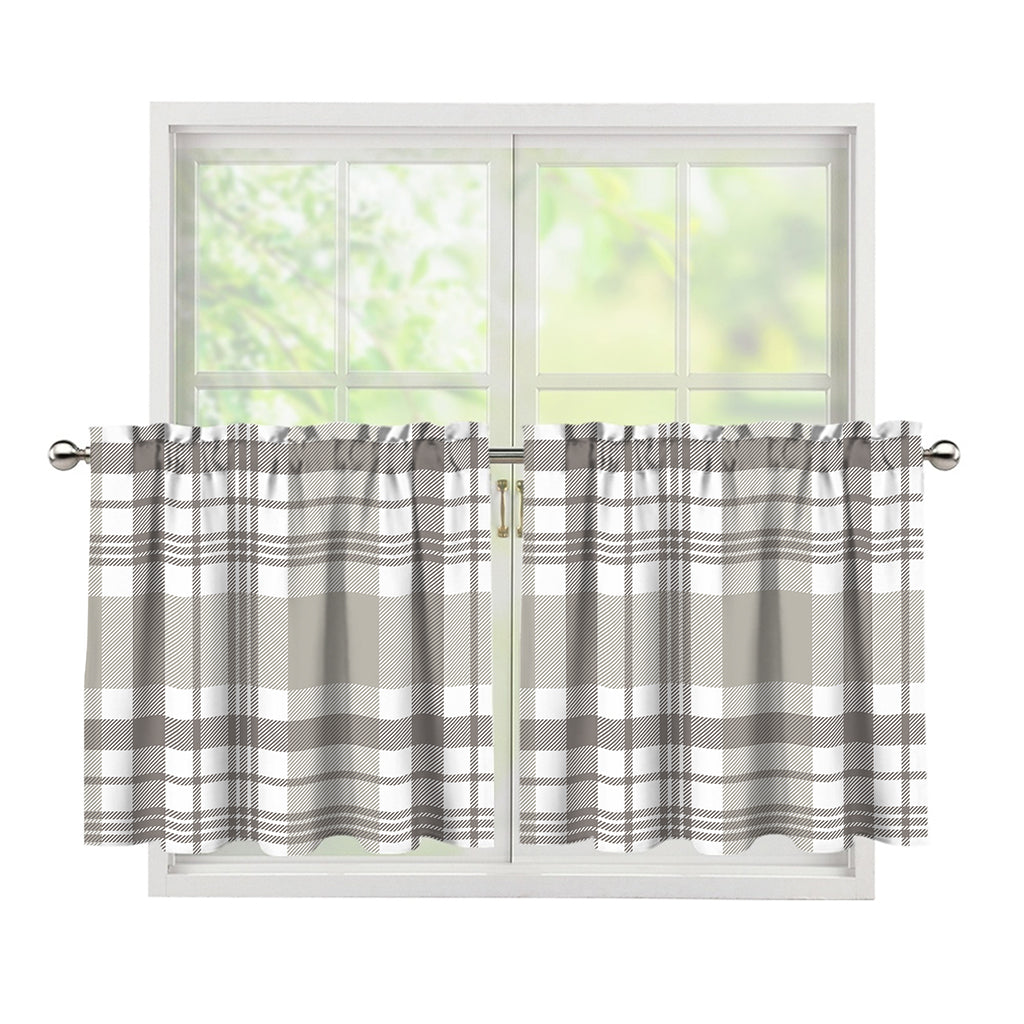 Grey And White Border Tartan Print Tier Curtains