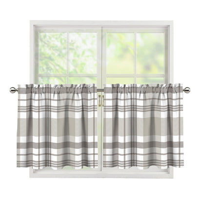 Grey And White Border Tartan Print Tier Curtains