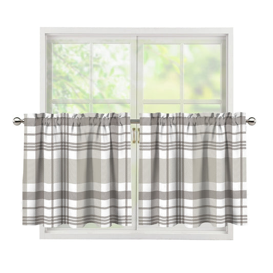 Grey And White Border Tartan Print Tier Curtains