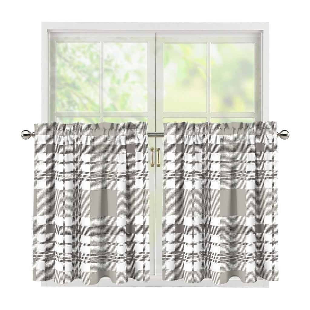 Grey And White Border Tartan Print Tier Curtains