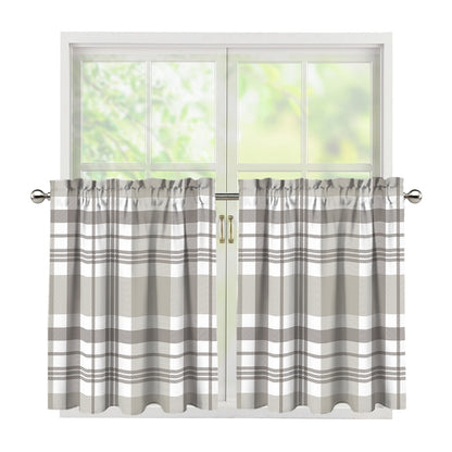 Grey And White Border Tartan Print Tier Curtains
