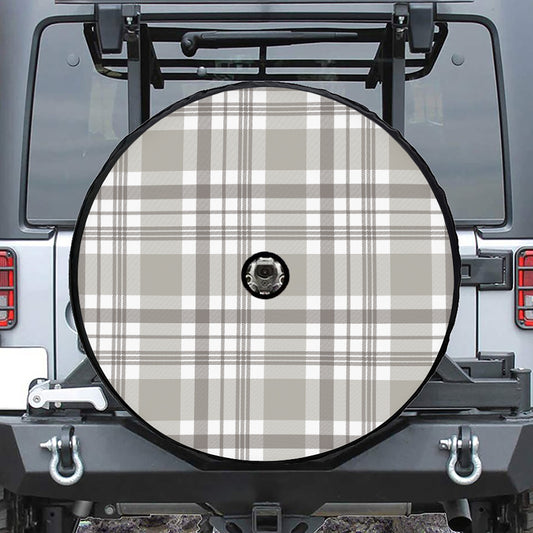 Grey And White Border Tartan Print Tire Cover With Camera Hole