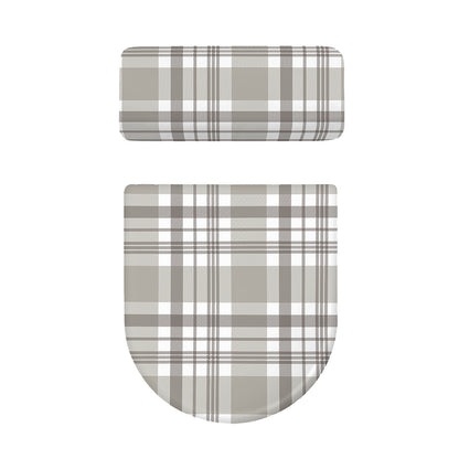 Grey And White Border Tartan Print Toilet Lid And Tank Cover Set