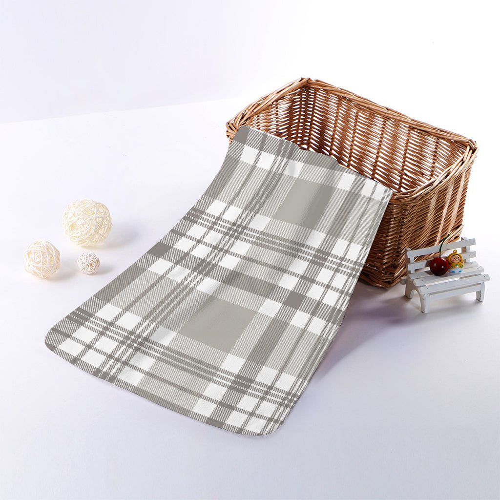 Grey And White Border Tartan Print Towel