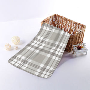 Grey And White Border Tartan Print Towel