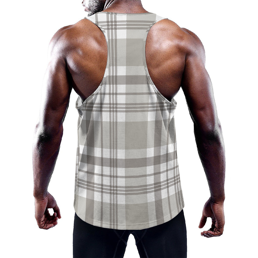 Grey And White Border Tartan Print Training Tank Top