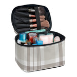 Grey And White Border Tartan Print Travel Makeup Bag