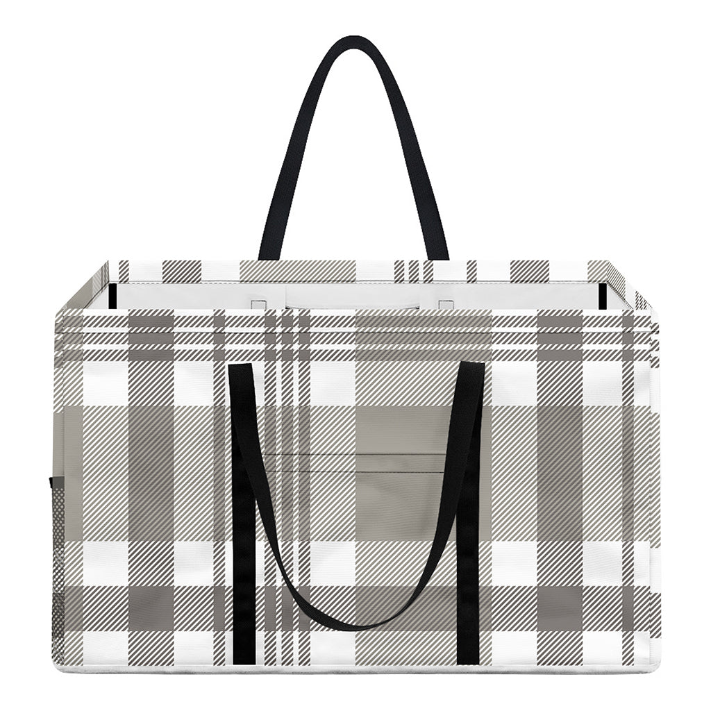 Grey And White Border Tartan Print Utility Tote Bag