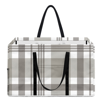 Grey And White Border Tartan Print Utility Tote Bag