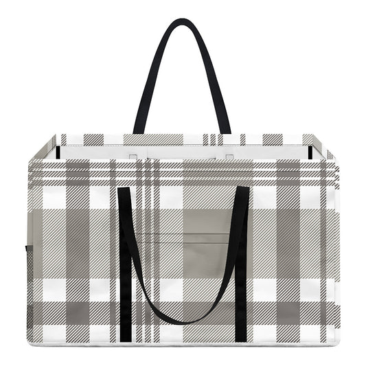 Grey And White Border Tartan Print Utility Tote Bag