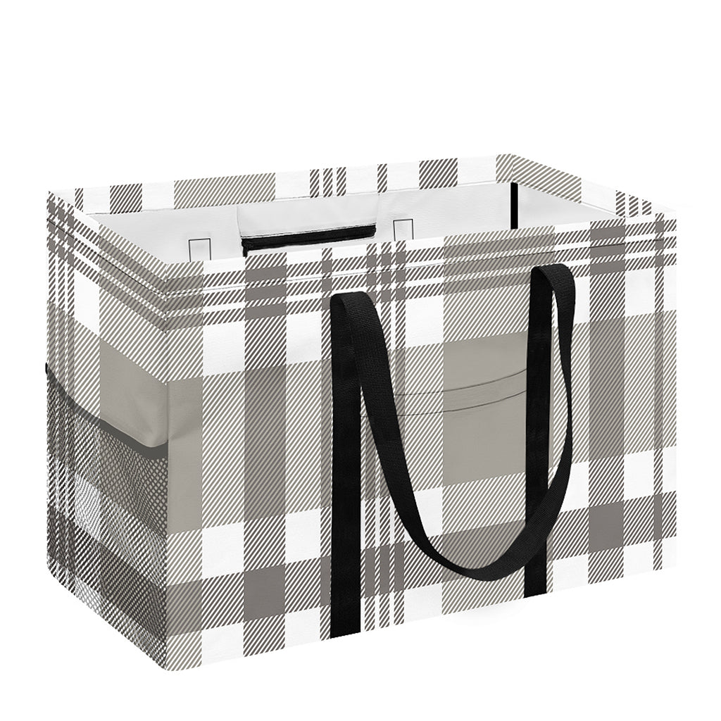 Grey And White Border Tartan Print Utility Tote Bag