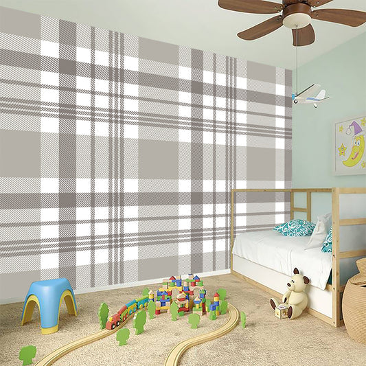 Grey And White Border Tartan Print Wall Sticker