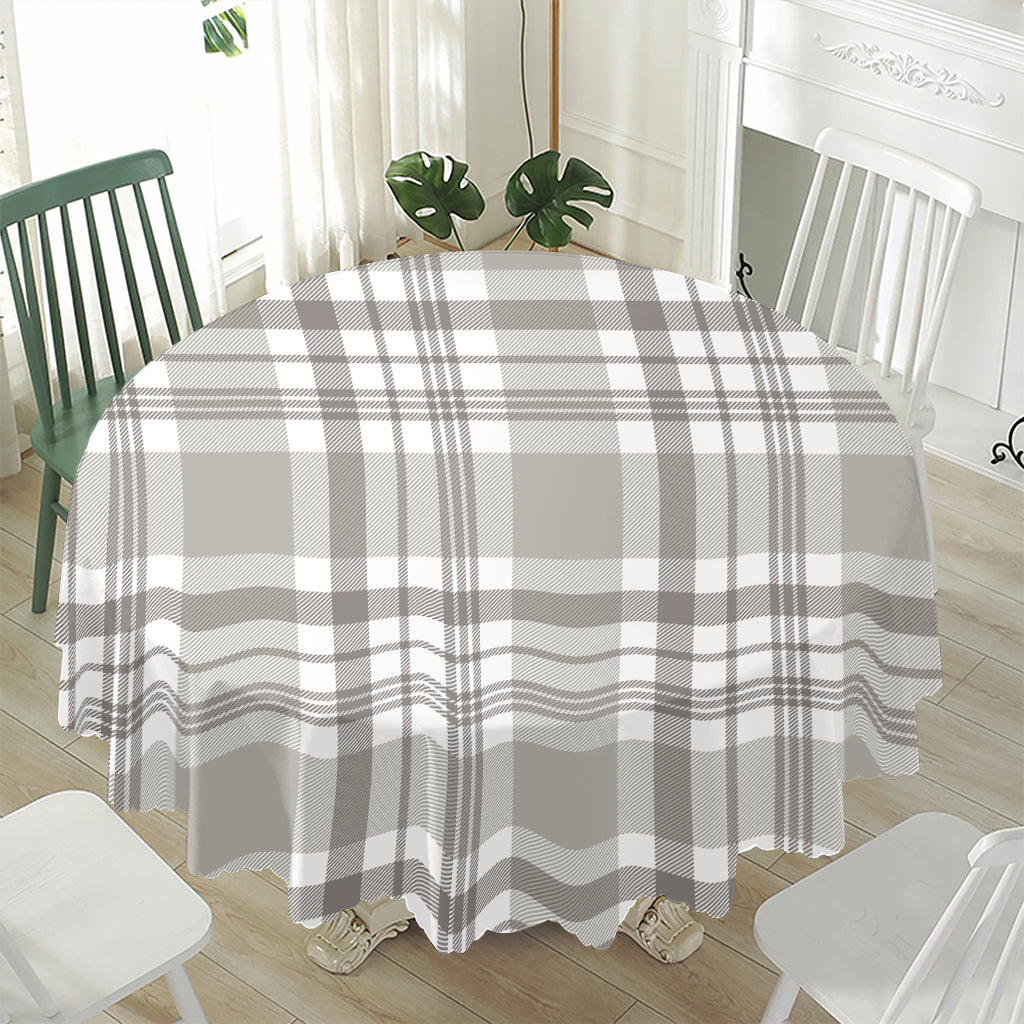 Grey And White Border Tartan Print Waterproof Round Tablecloth