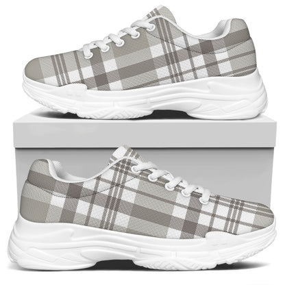 Grey And White Border Tartan Print White Chunky Shoes