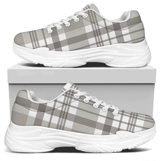 Grey And White Border Tartan Print White Chunky Shoes
