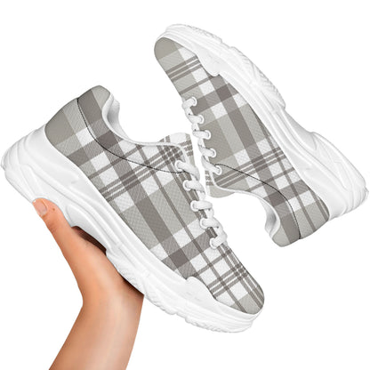 Grey And White Border Tartan Print White Chunky Shoes