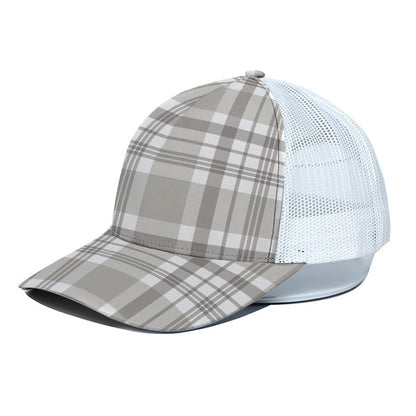 Grey And White Border Tartan Print White Mesh Trucker Cap