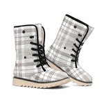 Grey And White Border Tartan Print Winter Boots