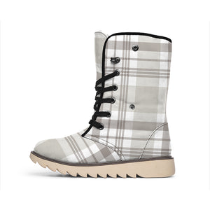 Grey And White Border Tartan Print Winter Boots