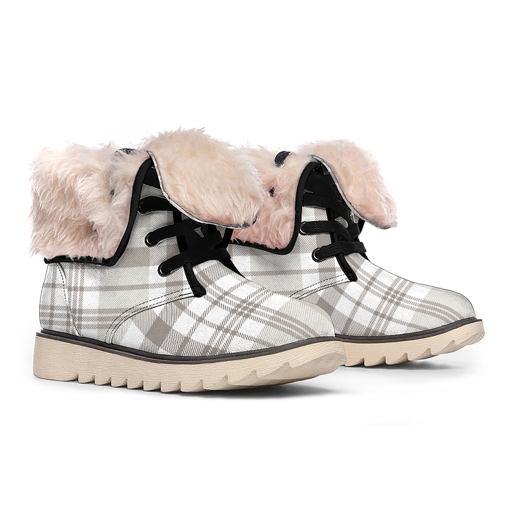 Grey And White Border Tartan Print Winter Boots